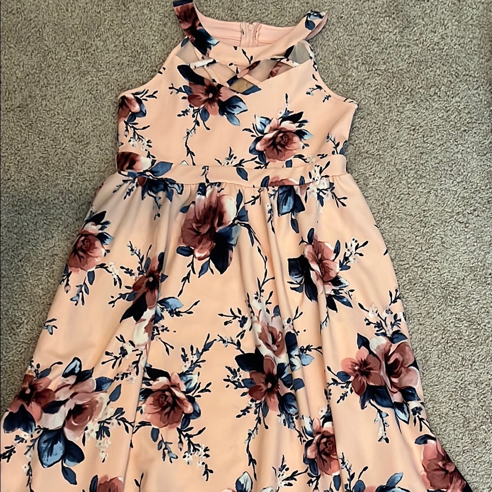 Blue Sleeveless Halter Sundress for Wedding Guest